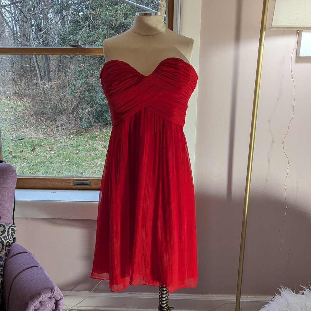 Perfect for Valentines Day - Red Strapless Silk Chiffon Dress - Sz 12